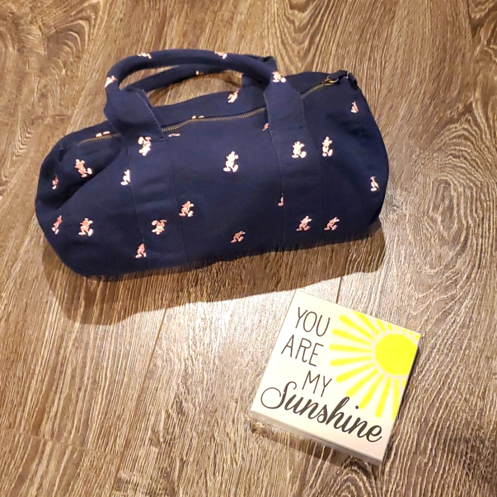 Disneyland Resort Duffle Bag Purse Mickey Mouse Embroidered Pink Navy Medium Bag